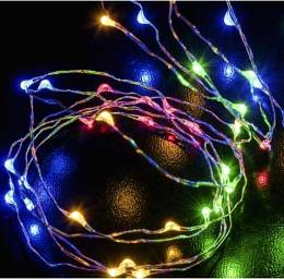 50 Χριστουγεννιάτικα Λαμπάκια LED Πολύχρωμα Μπαταρίας σε Σειρά με Διαφανές Καλώδιο